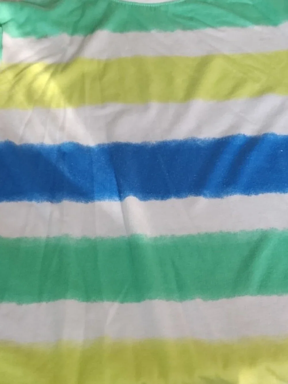 Kids White Striped Tee with Blue, Green & Yellow Accents